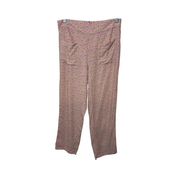 Lelis Floral Linen Blend Pink Daffodil Pants Woodstock Retro Boho Western S - Picture 1 of 5